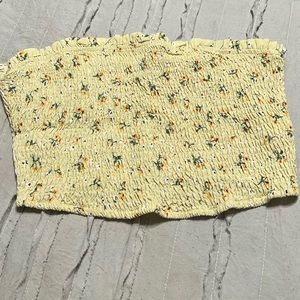 shein strapless yellow floral crop top